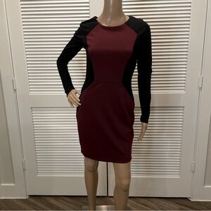 Banana Republic Womens Bodycon Dress Long Sleeve Back Zip Black Burgundy Size 2